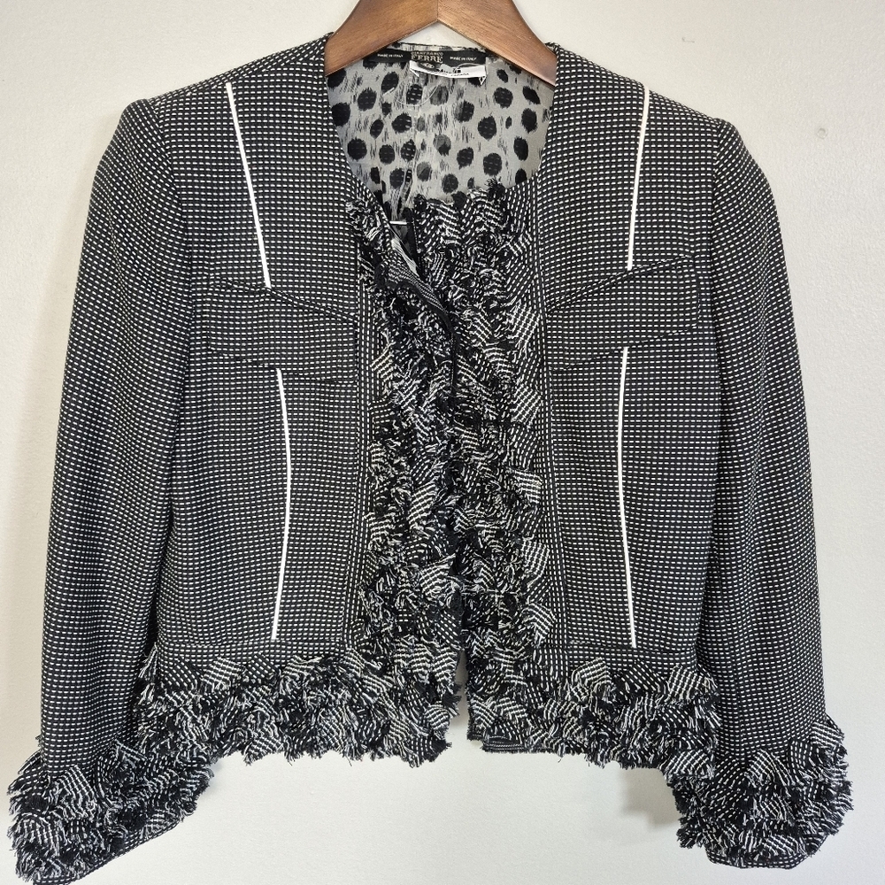 Gianfranco Ferre Italy Designer Checked Silk Lined Crop Jacket Size 42
